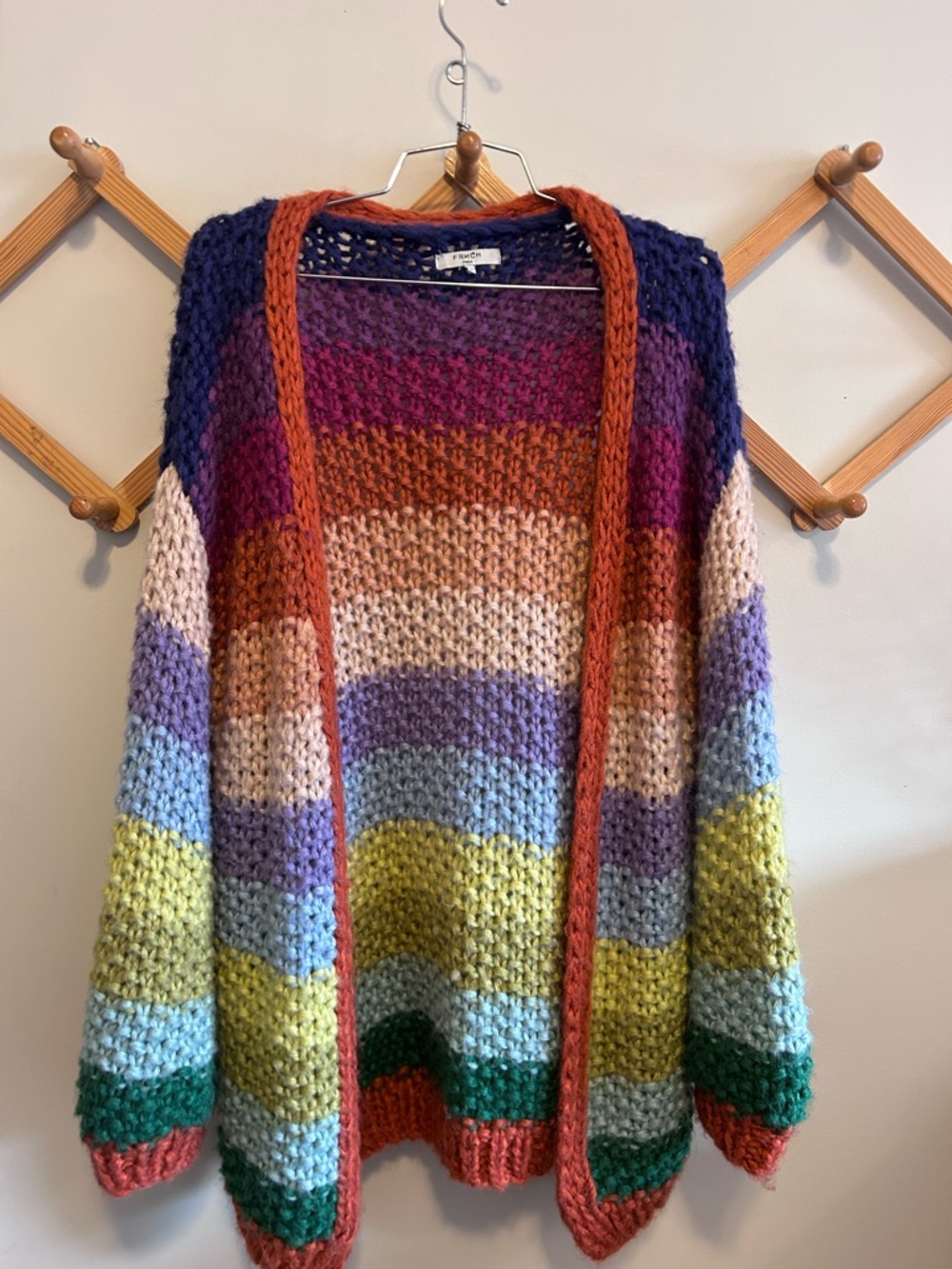 Chunky Open-Front Multicolor Stripe Sweater Cardigan